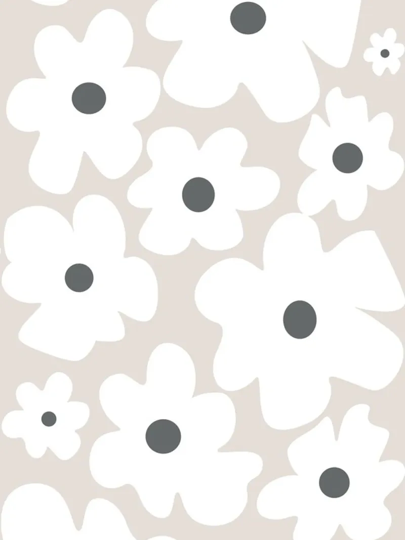 Fiori bianchi su beige poster con telaio in legno da Alisa Knöß