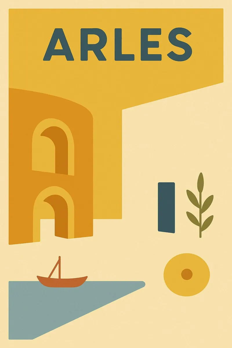 Arles - Sole, pietra e patrimonio poster con telaio in legno da JETLAG | affiches voyage