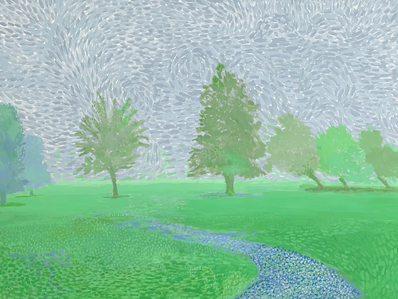 Trees Mist" (2019) poster con telaio in alluminio da Glen Stephens