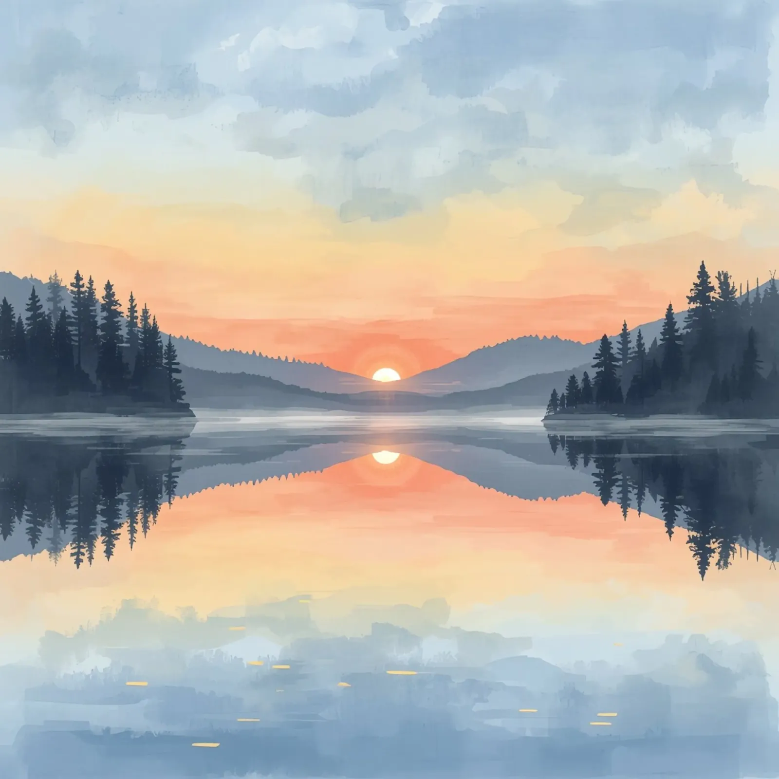 Lake Reflection with Sunset Mountains and Trees canvas with Floater frame by DesignDoodle