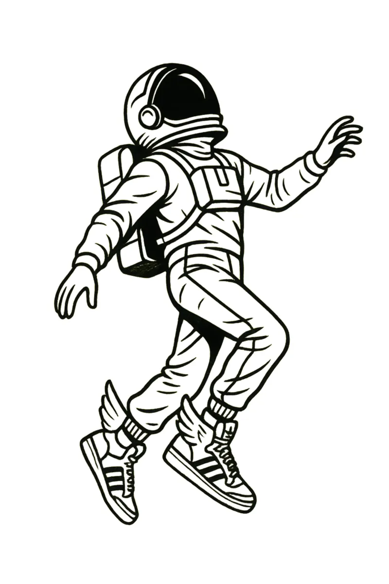 Space Kicks: Winged Astronaut Flight poster con telaio in alluminio da BadrBrand