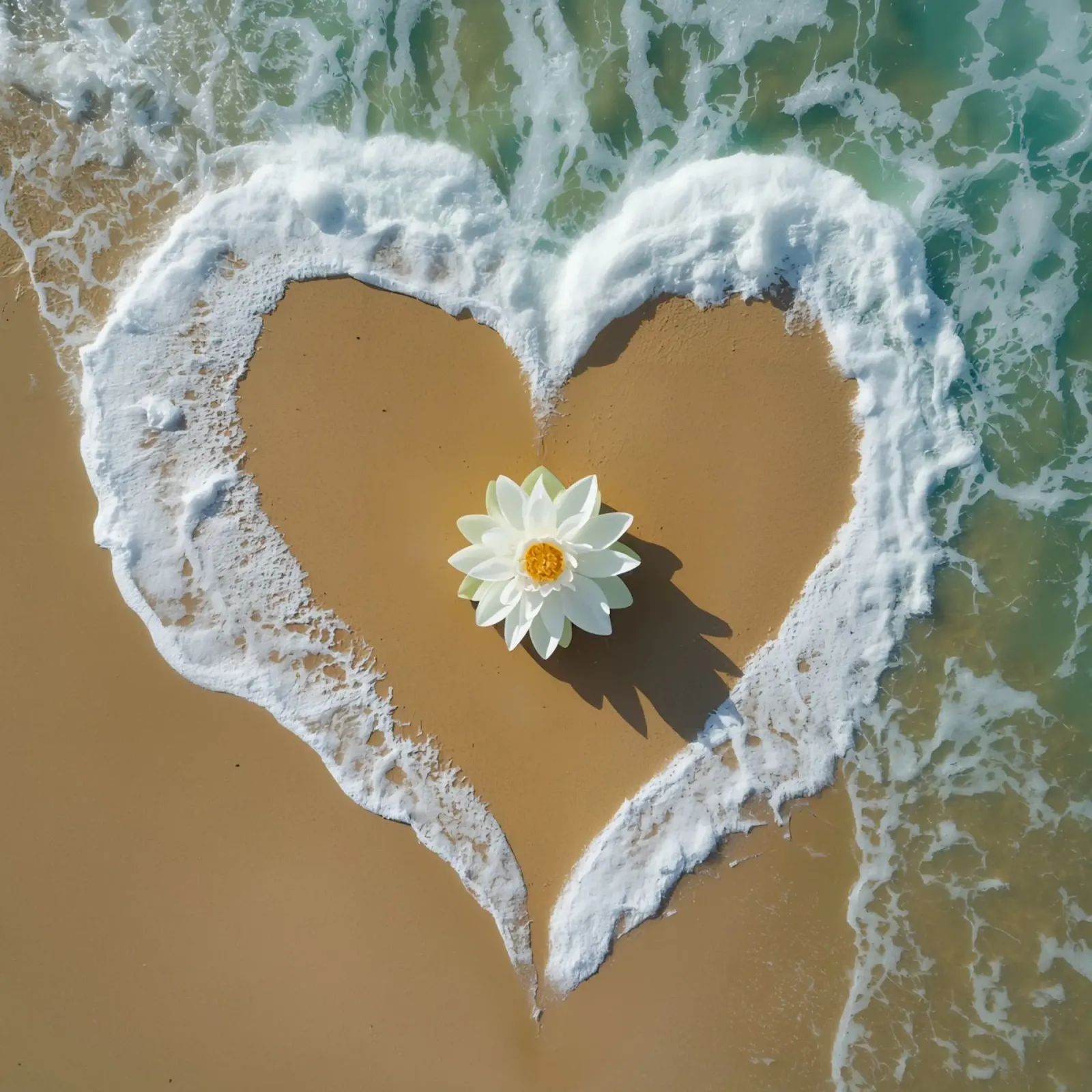 Cuore di sabbia Contorno di schiuma di mare e fiore di loto poster con telaio in plastica da DesignDoodle