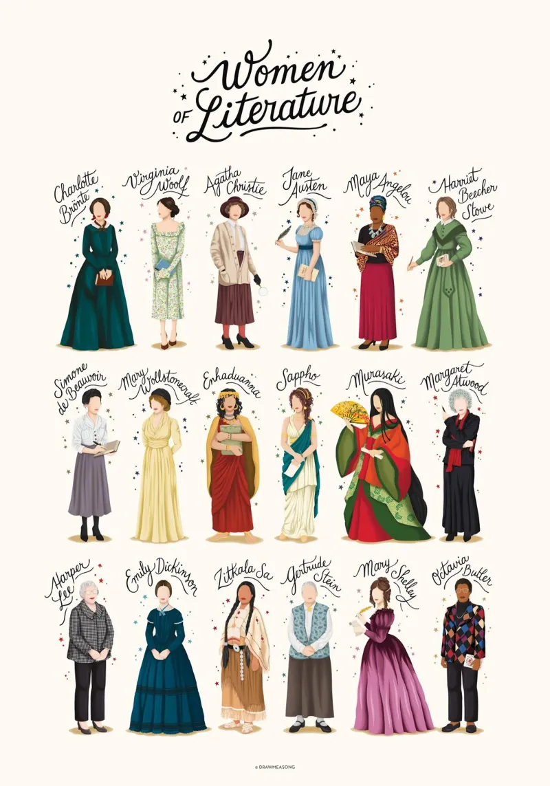 Donne di letteratura poster con telaio in legno da Nour Tohme