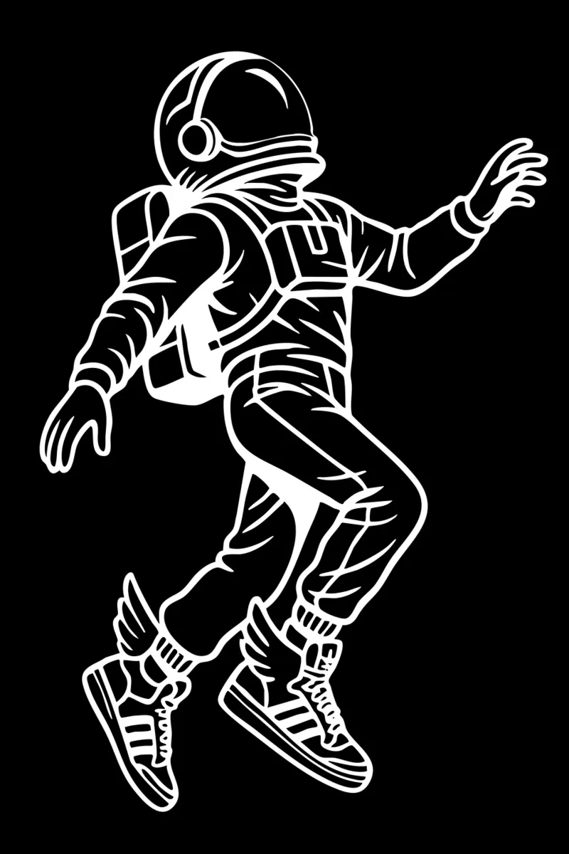 Space Kicks: Winged Astronaut Flight poster con telaio in alluminio da BadrBrand
