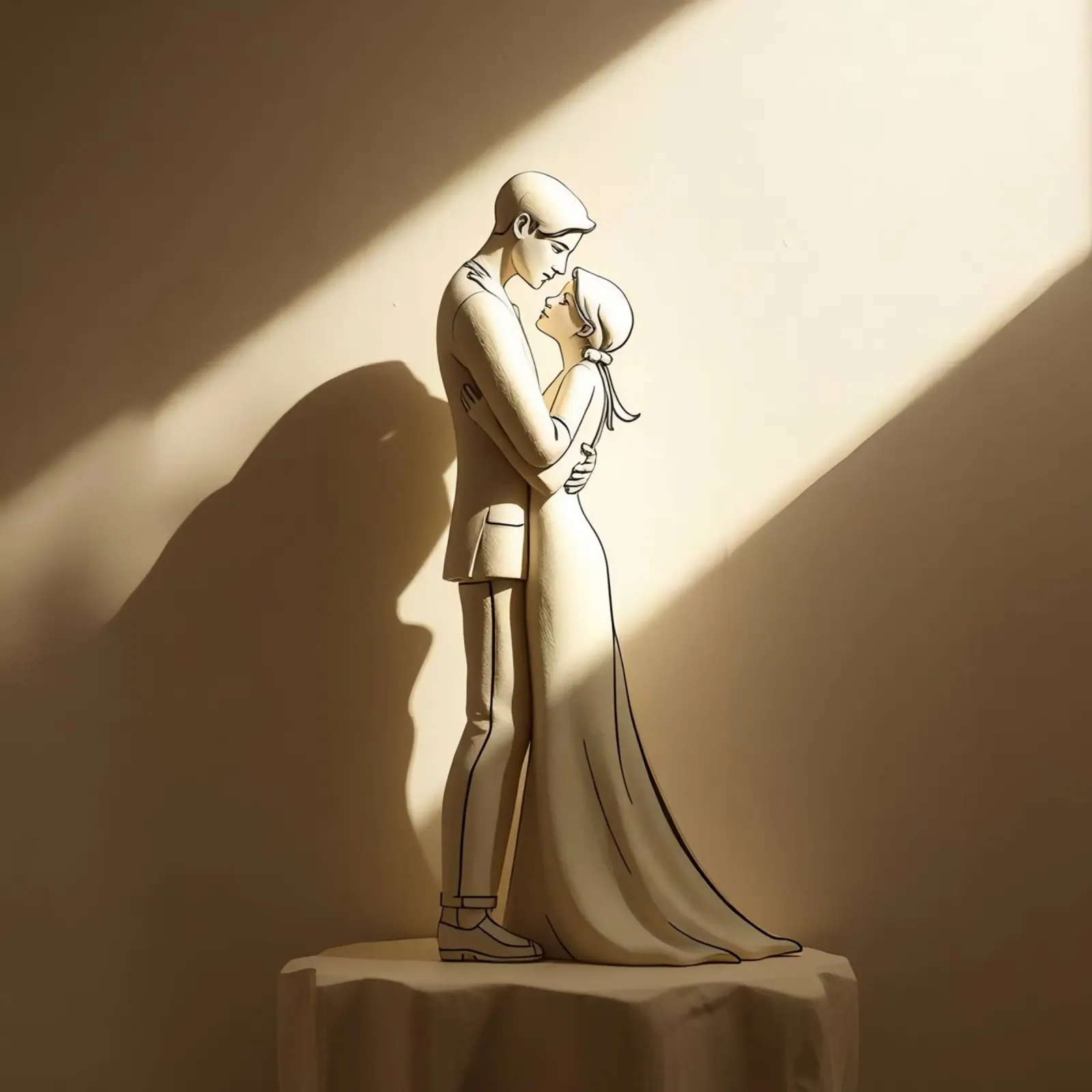 Statuetta di sposo e sposa stilizzata su tavolo tela con Cornice a cassetta da DesignDoodle