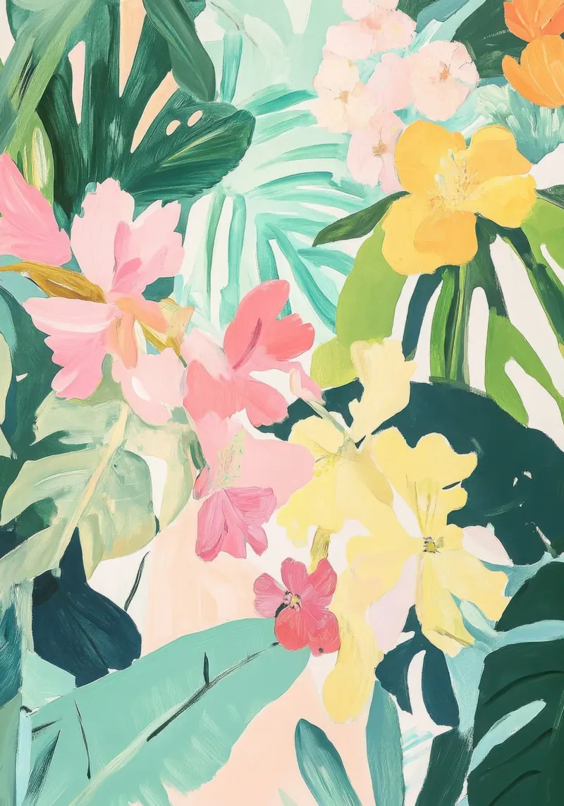 Pittura di fiori tropicali a pastello e gouache poster con telaio in plastica da Euphoria Theresa