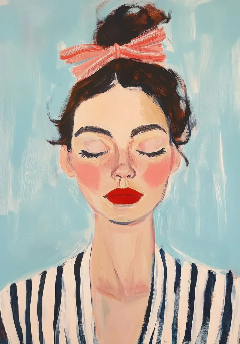 Modern portrait with pink bow canvas with Floater frame by Euphoria Theresa