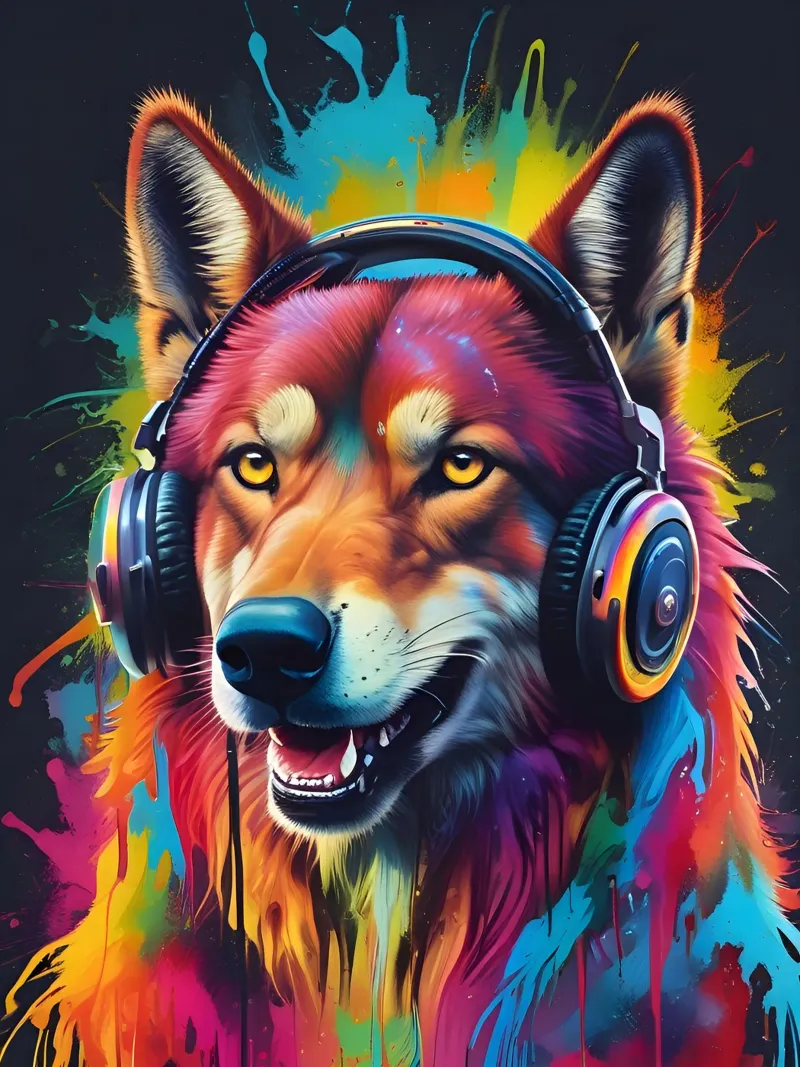 Cuffie colorate wolf ih poster con telaio in legno da MakArena