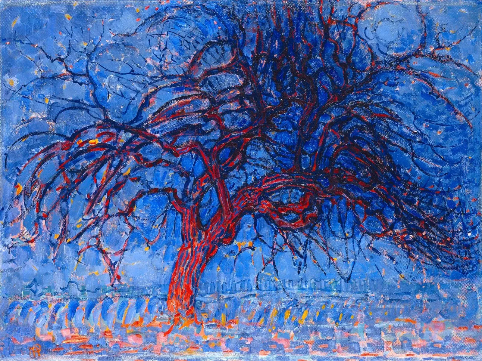 Piet Mondrian - Evening; Red Tree poster con telaio in plastica da apoloprints