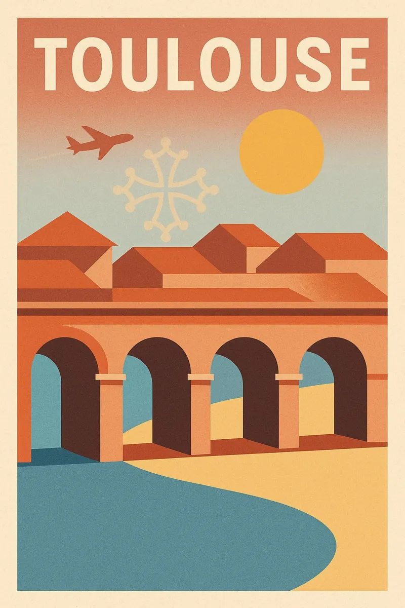 Tolosa - Il fascino rosa della città meridionale poster con telaio in legno da JETLAG | affiches voyage