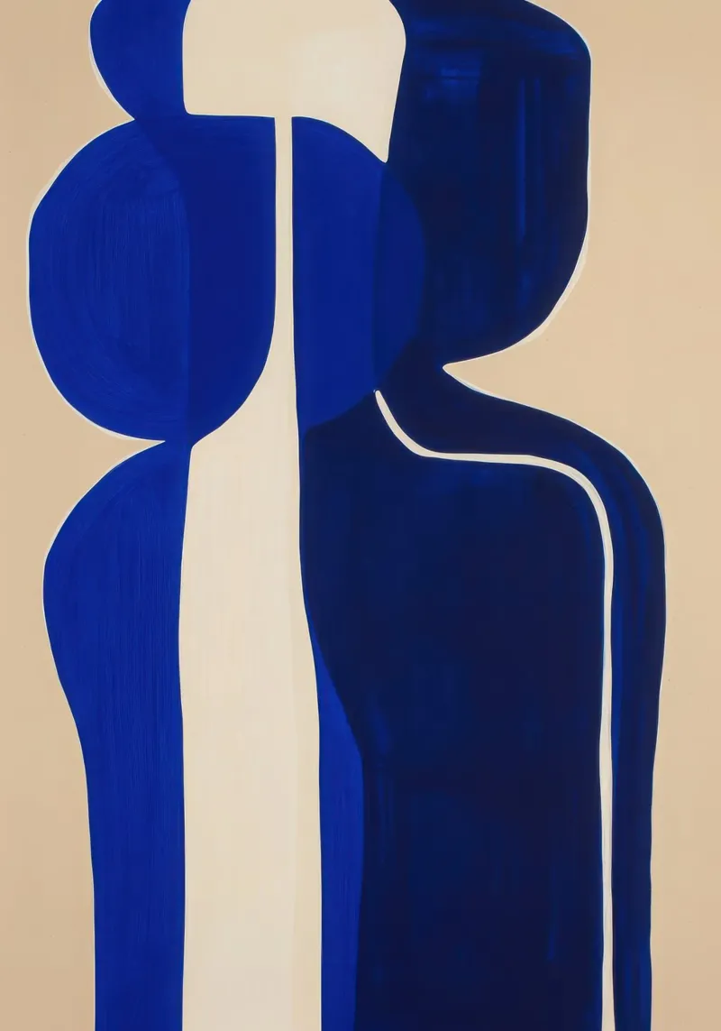 Due figure - Astratto in blu e beige poster con telaio in plastica da Euphoria Theresa