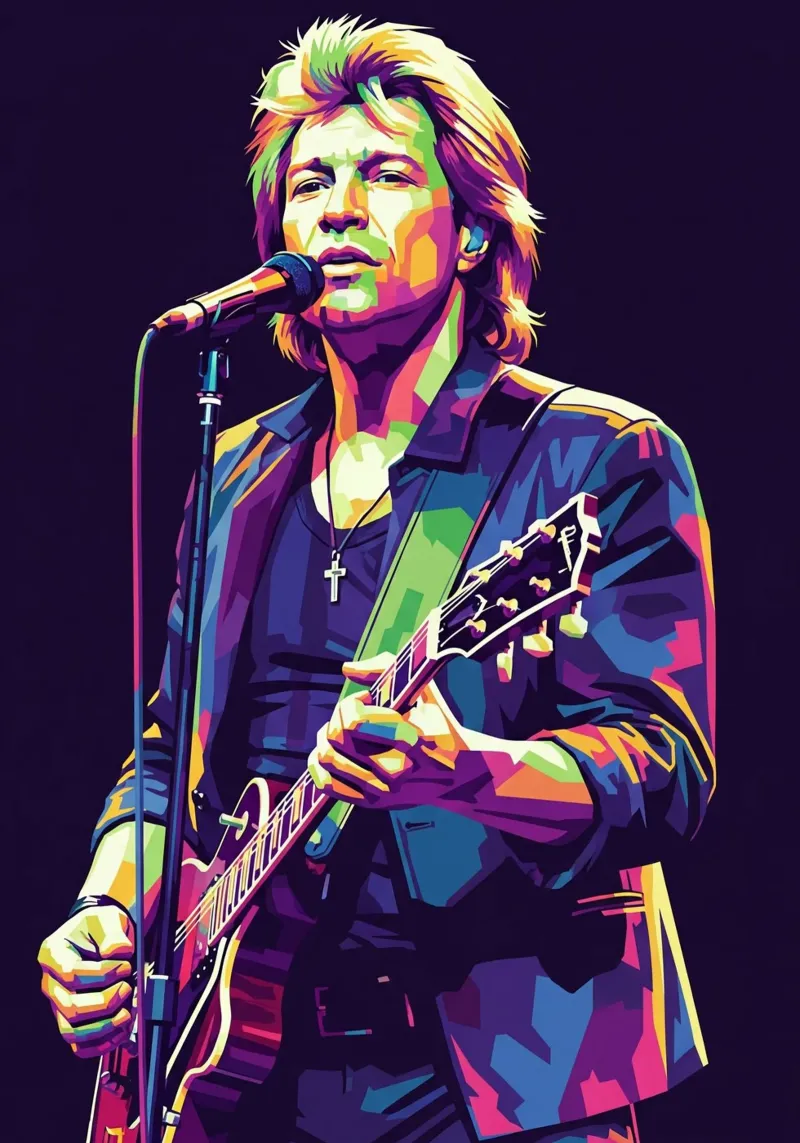 Bon Jovi colorfull pop art poster con telaio in legno da Hantamrata