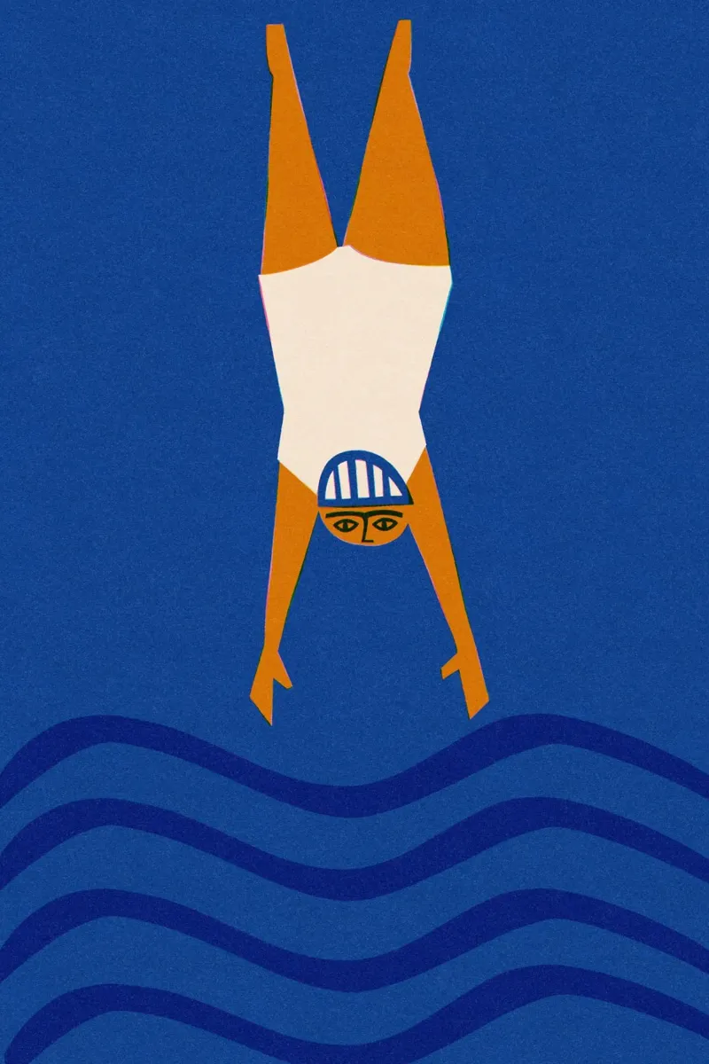 Tuffatore di nuoto selvaggio poster con telaio in alluminio da Fox & Velvet