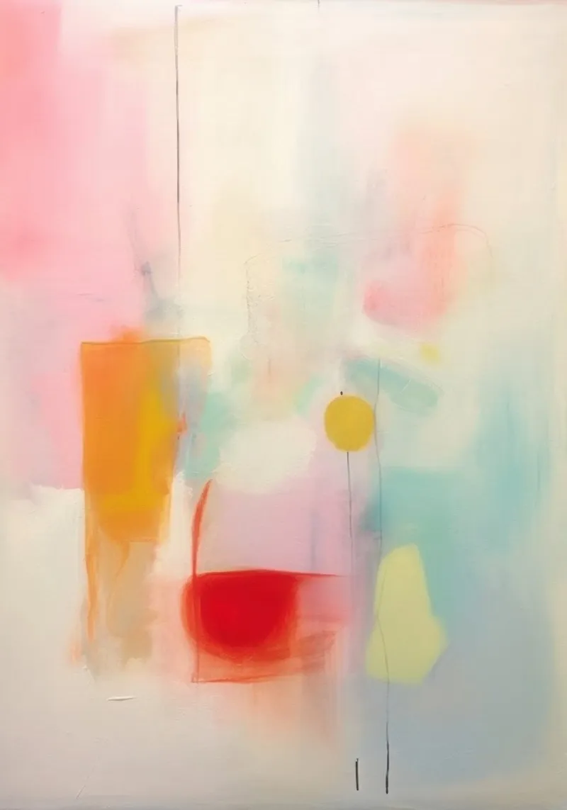Pastel abstract with a red accent canvas with Floater frame by Euphoria Theresa