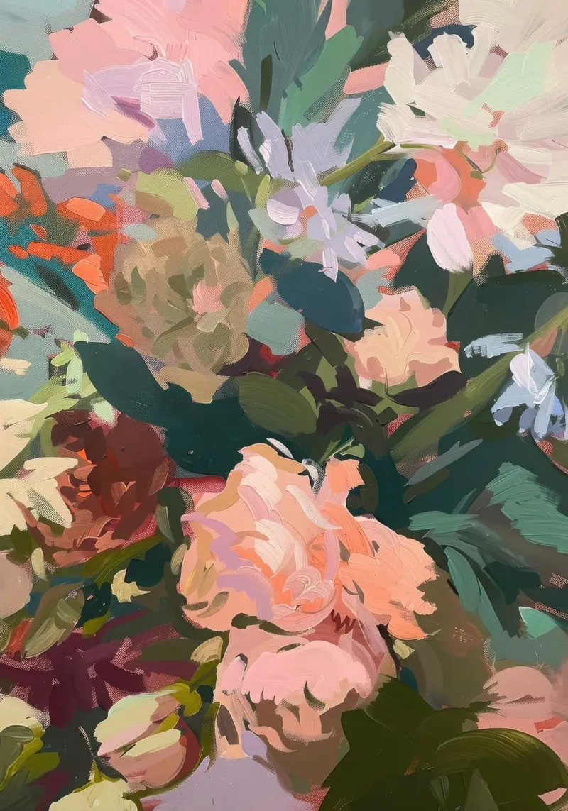 Bouquet di fiori a pastello - pittura a olio in stile boho poster con telaio in plastica da Euphoria Theresa