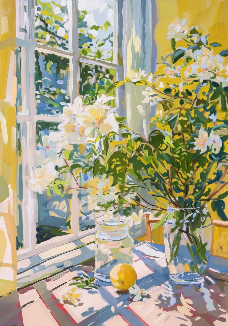 Natura morta di fiori con sole - Pittura ad olio d'epoca poster con telaio in plastica da Euphoria Theresa