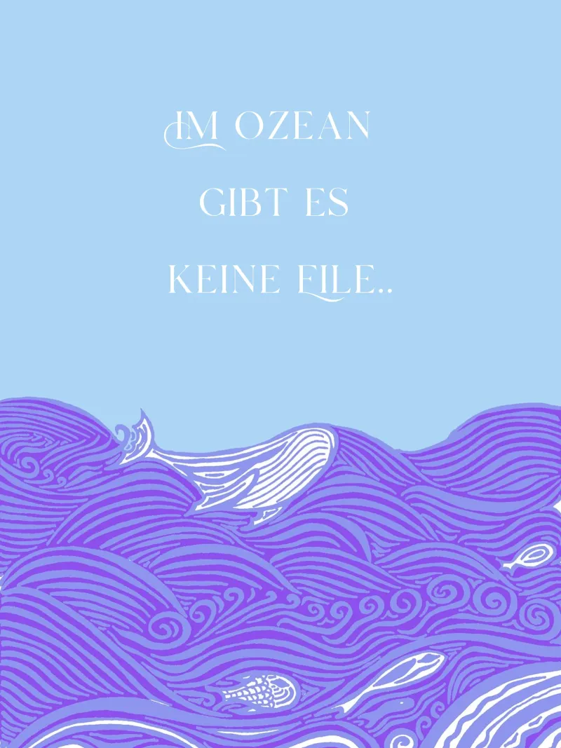 Non c'è fretta nell'oceano - Balena tra le onde - Viola blu poster con telaio in alluminio da PaperLine Art
