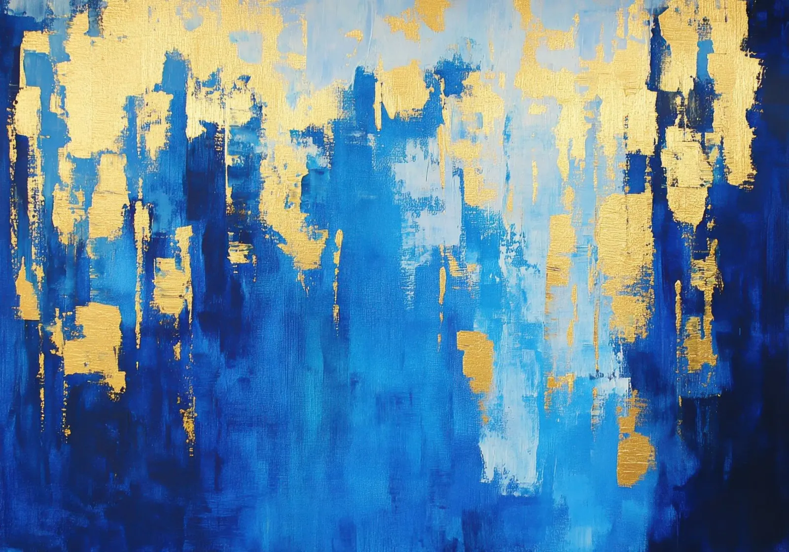 Abstract blauw-goud - olieverfschilderij met glanzend effect canvas met Baklijst van Euphoria Theresa