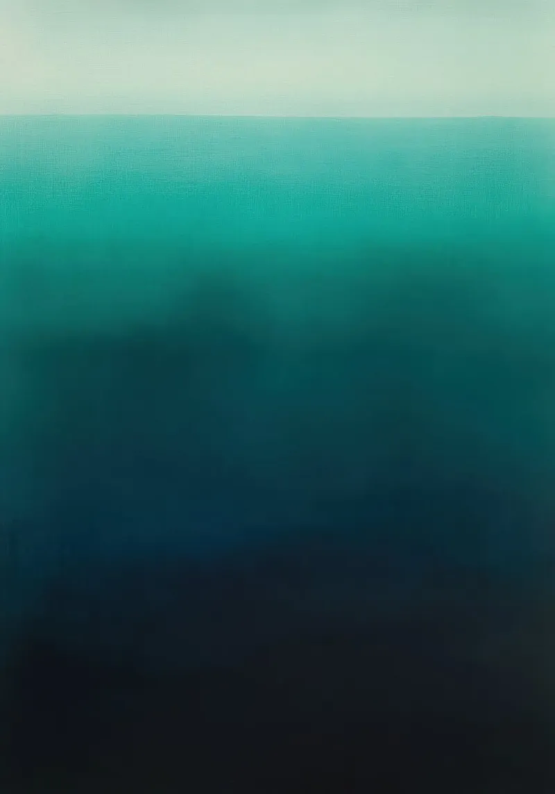 Minimalistisches Meer – Blau-Grün Farbverlauf Poster mit Kunststoffrahmen von Euphoria Theresa