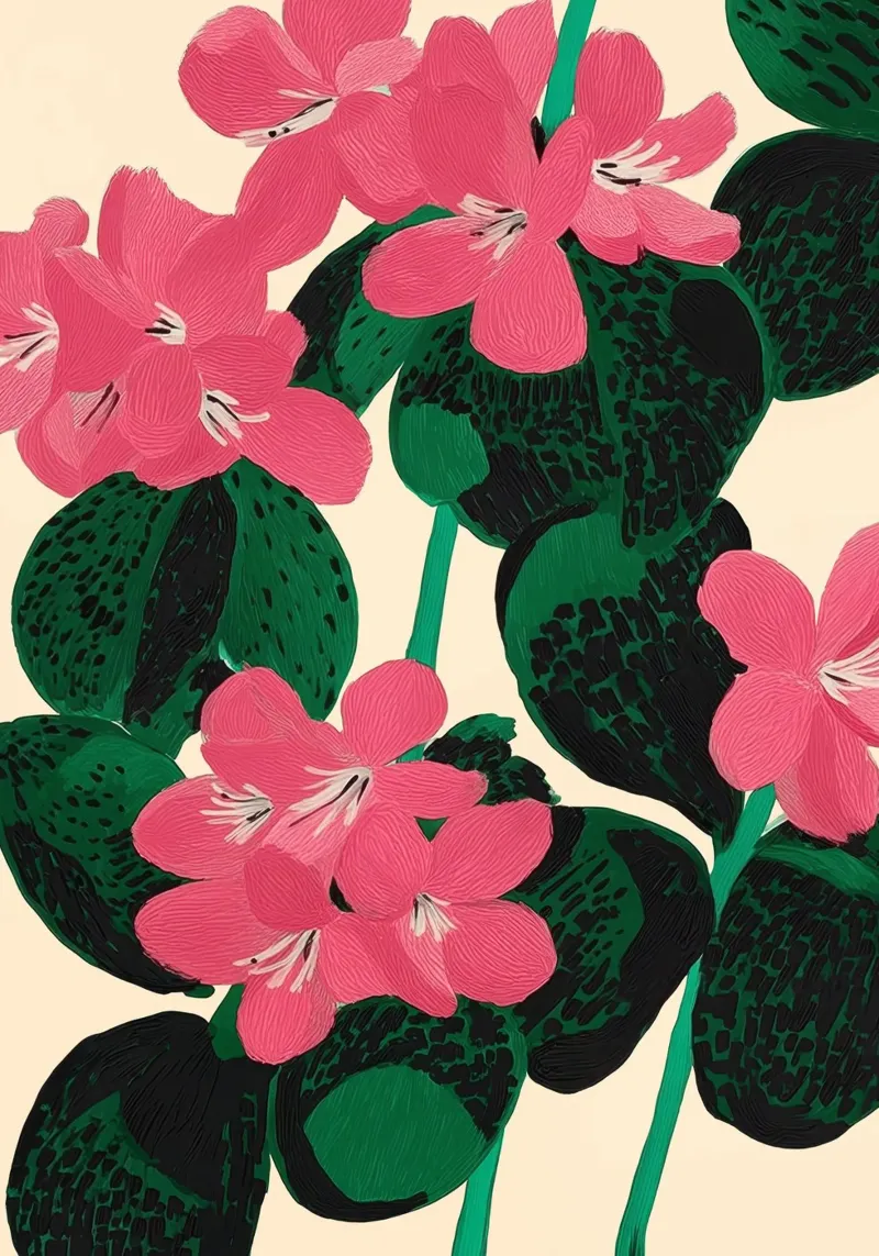 Azalea Blossoms with Jade Leaves poster con telaio in legno da Flow Line