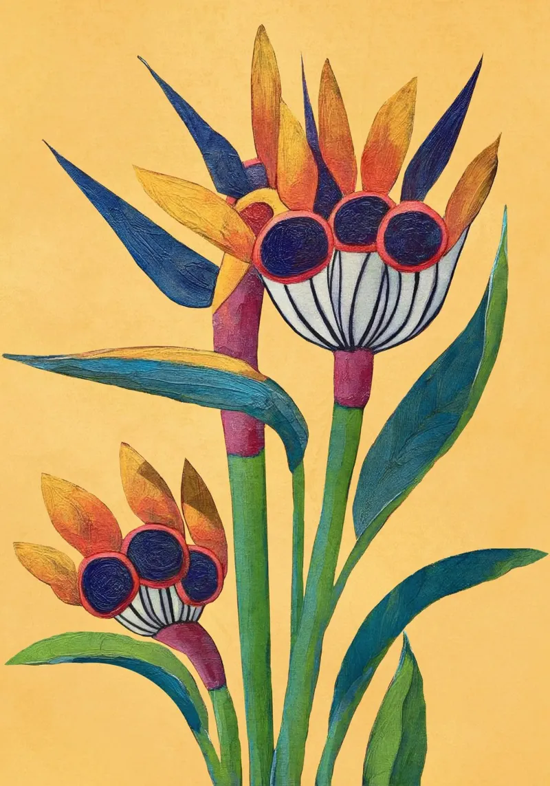 Bird of Paradise in Tropical Bloom poster con telaio in alluminio da Flow Line