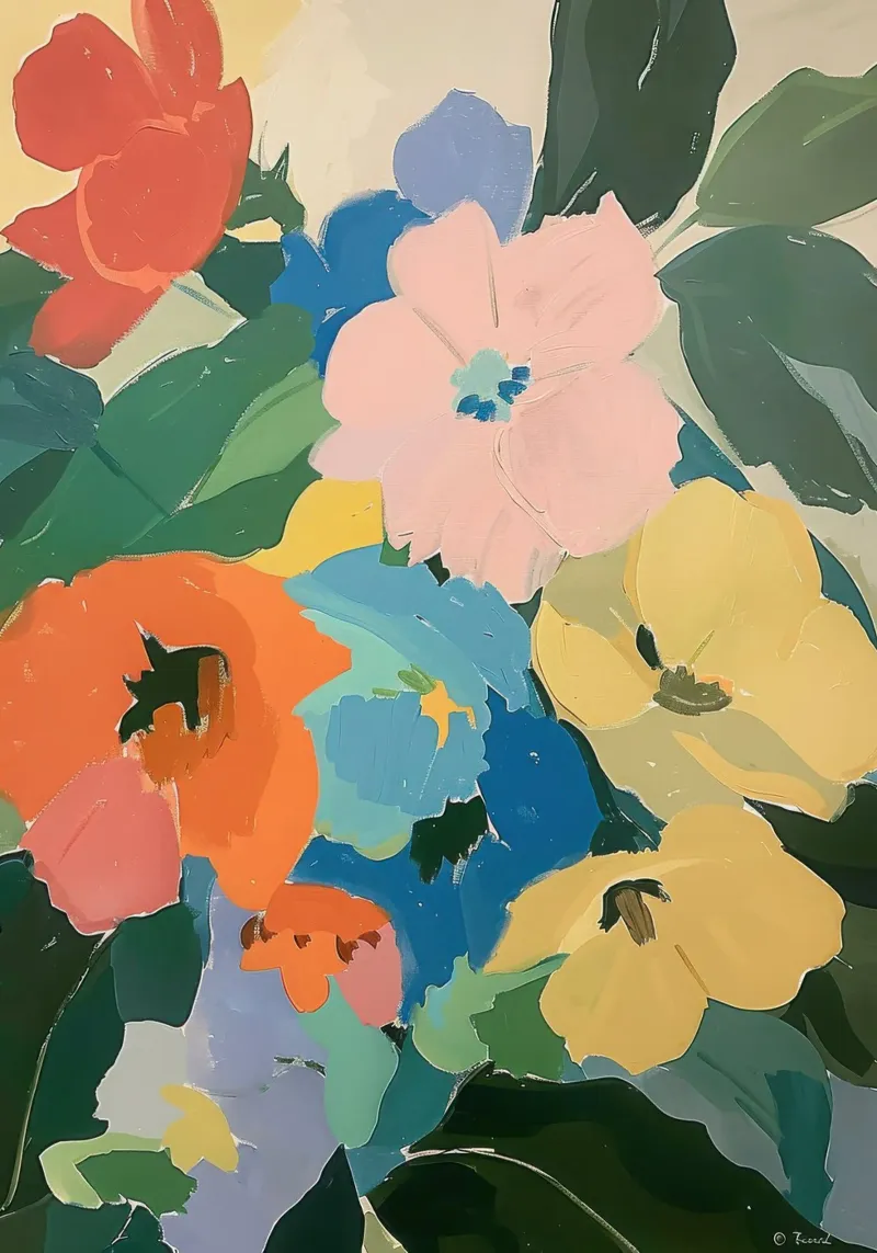 Fiori di ispirazione matissiana - Grandi forme colorate poster con telaio in plastica da Euphoria Theresa