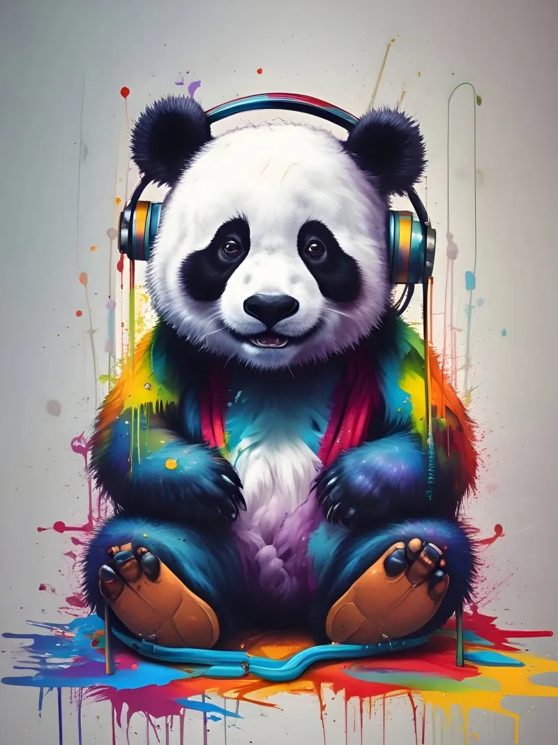 Baby panda in cuffia poster con telaio in alluminio da MakArena