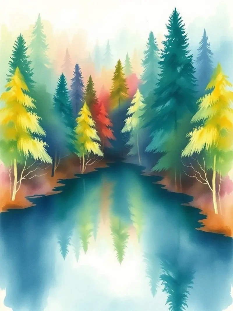 Pini sussurranti sul lago baciato dalla nebbia poster con telaio in plastica da Artistic-shop