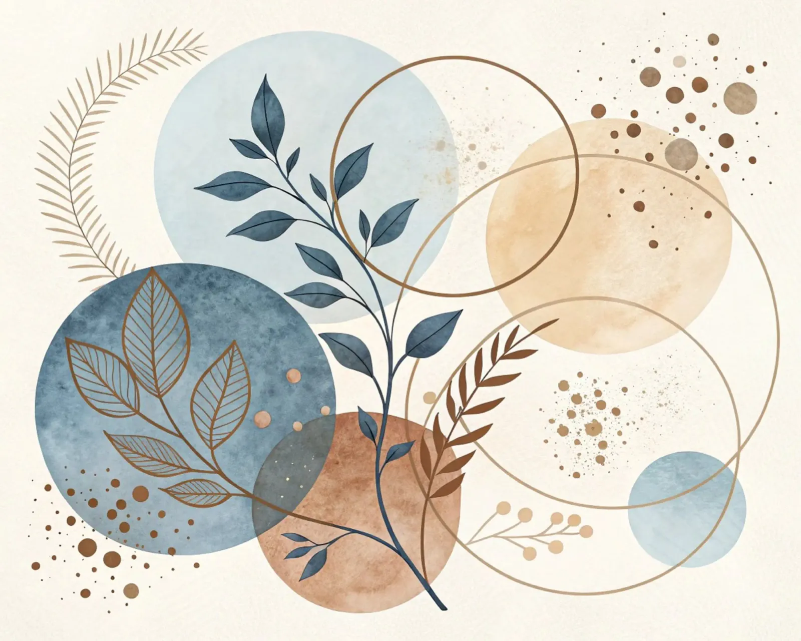 Astratto botanico bohémien: un acquerello dai toni sereni della terra poster con telaio in alluminio da Artistic-shop