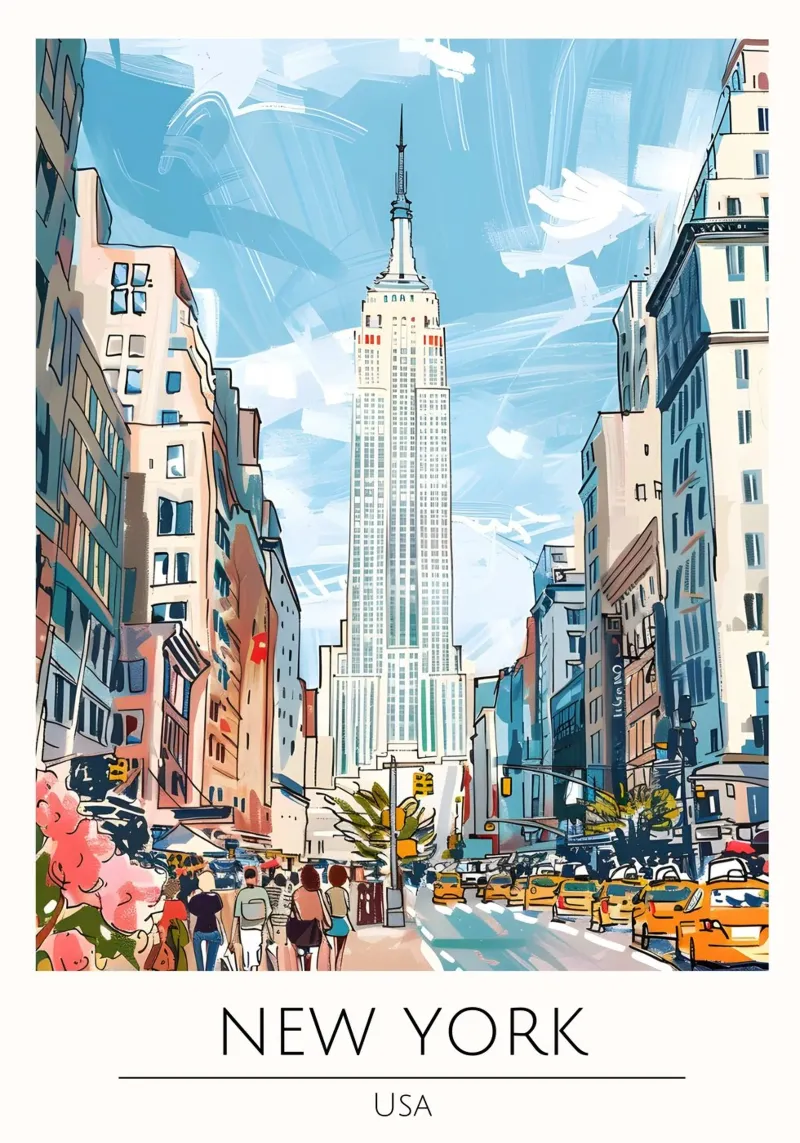 New York Empire State Building Pop Art Stadsgezicht canvas met Baklijst van homdeco