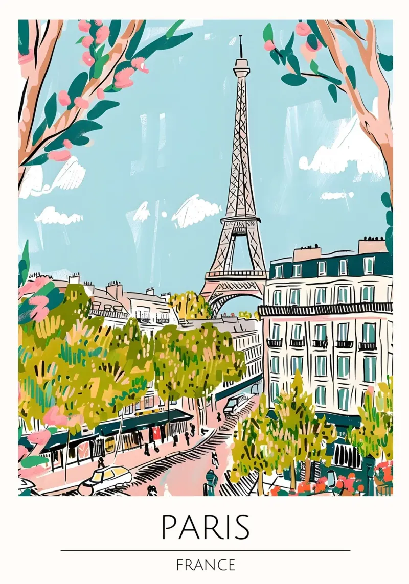 Parigi Torre Eiffel Pop Art Paesaggio urbano floreale poster con telaio in plastica da homdeco