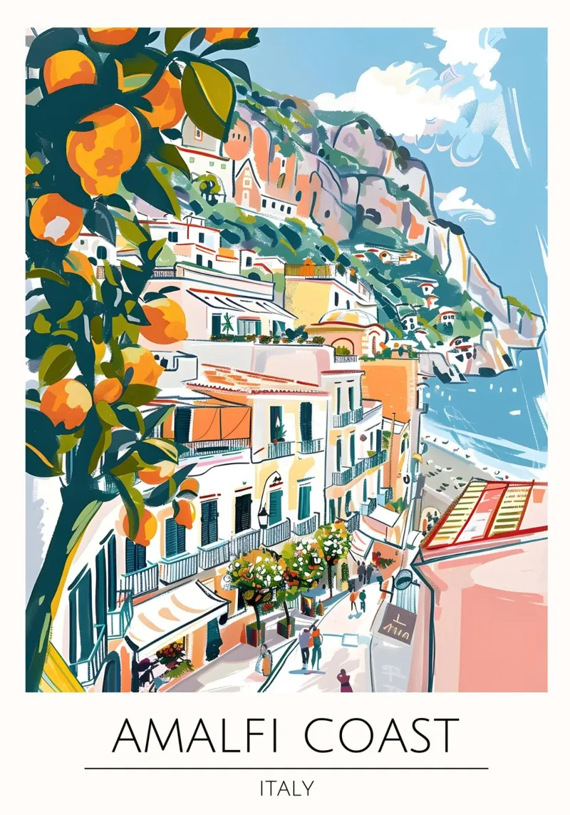 Amalfiküste Zitrone Pop Art Reiseposter Leinwand mit Schattenfugenrahmen von homdeco