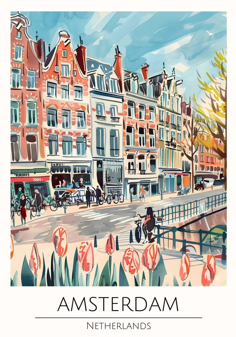 Poster da viaggio Amsterdam Canal Pop Art Tulip poster con telaio in legno da homdeco