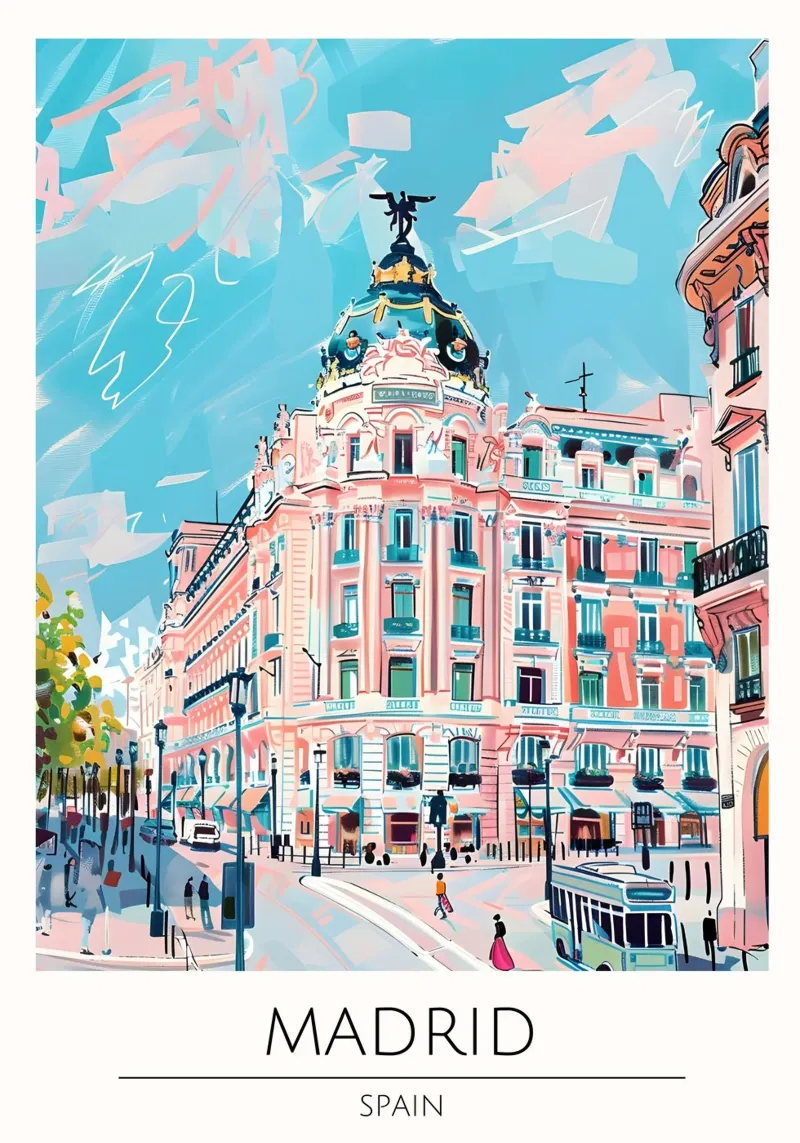 Madrid Metropolis Edificio Pop Art Cityscape poster con telaio in plastica da homdeco