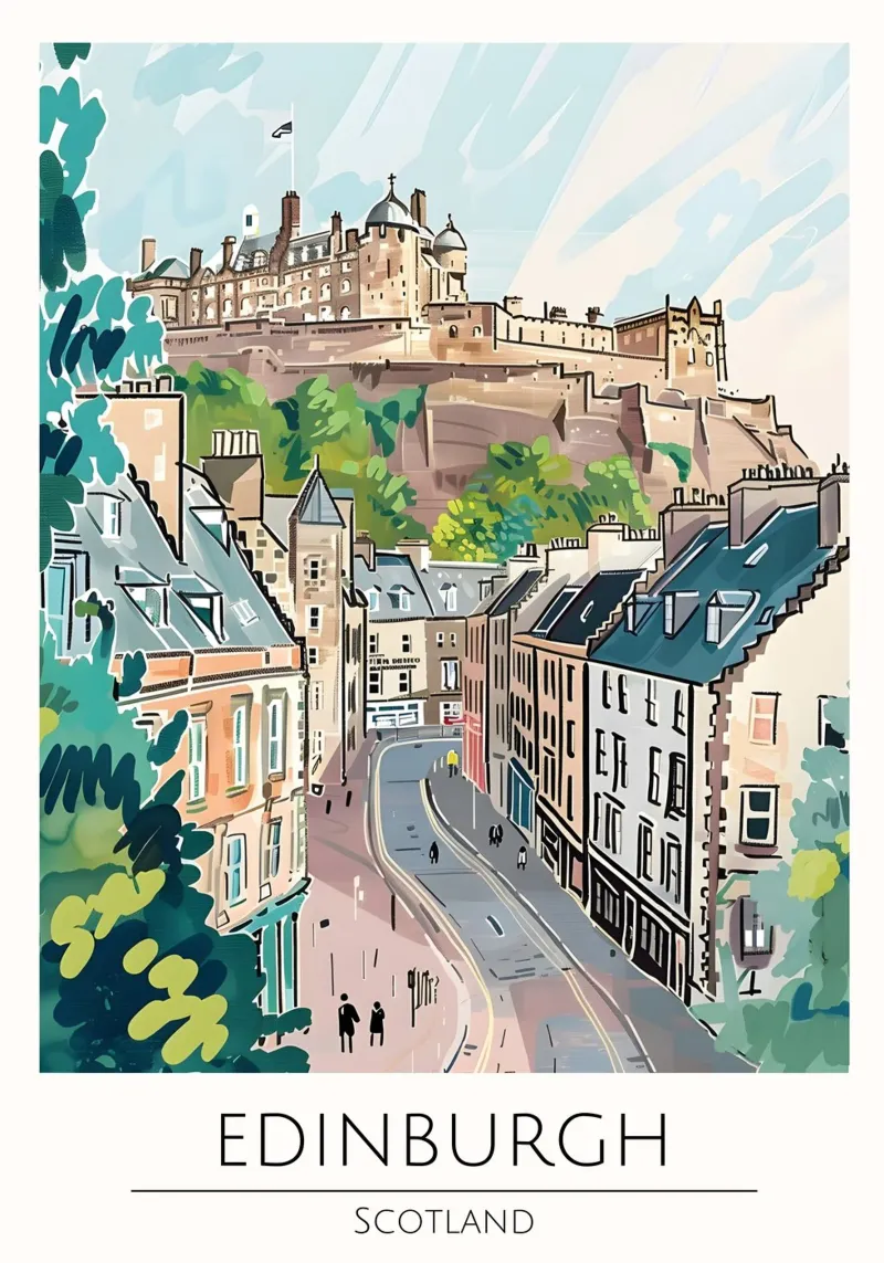 Poster Pop Art Cityscape del Castello di Edimburgo poster con telaio in plastica da homdeco
