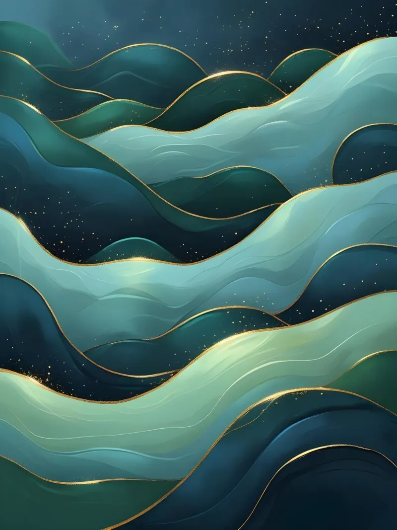 Regal Teal and Emerald Waves with Gilded Accents: An Abstrac canvas with Floater frame by Artistic-shop