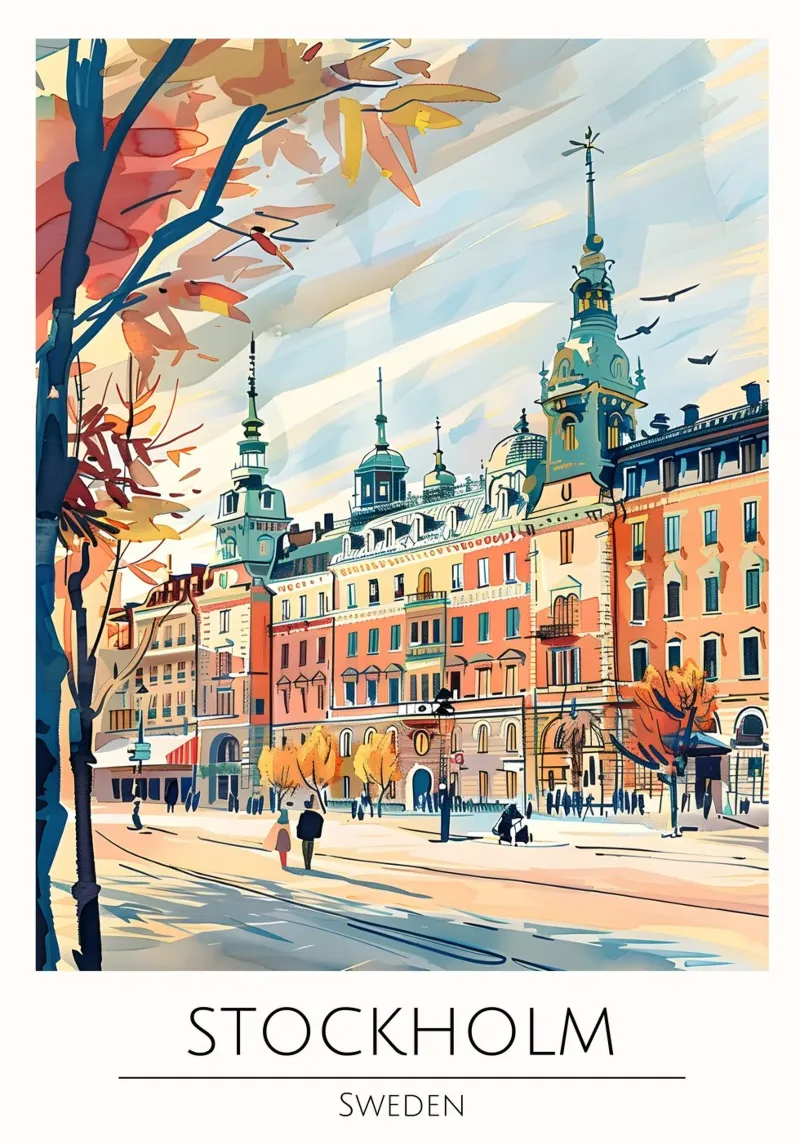 Poster di viaggio Pop Art Stoccolma Stortorget poster con telaio in legno da homdeco