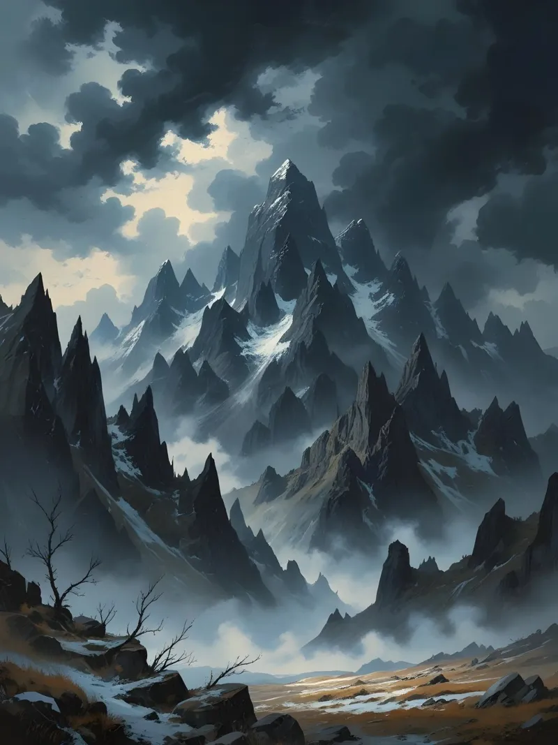 Ethereal Peaks of the Shadowed Realm canvas with Floater frame by Artistic-shop