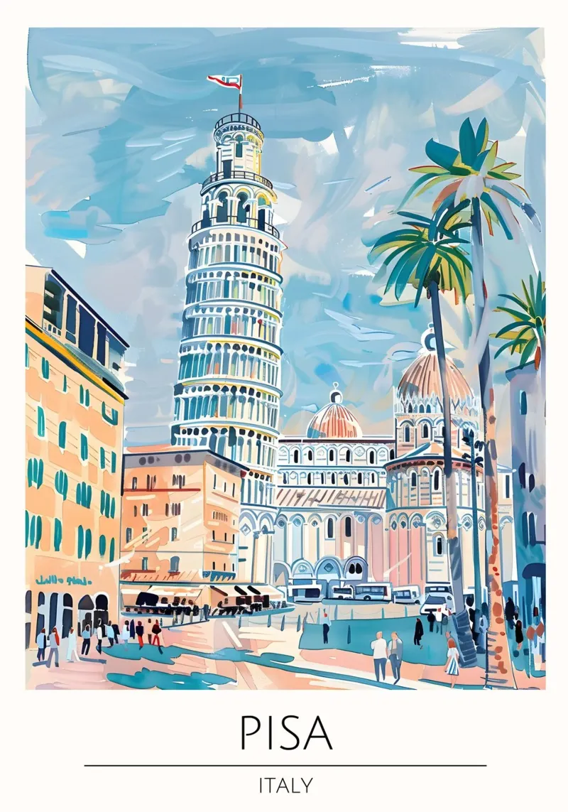 Pisa Scheve Toren Pop Art Reis Poster canvas met Baklijst van homdeco