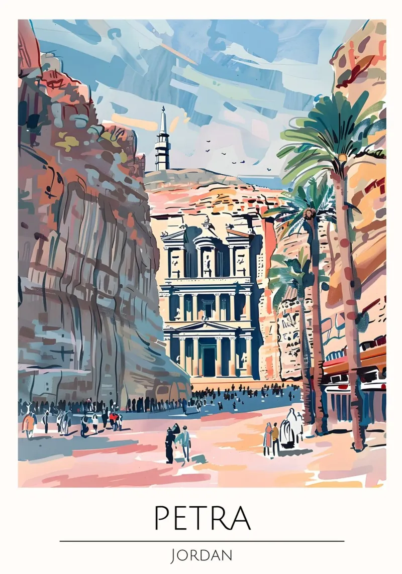 Petra Schatkist Pop Art Reisposter Jordanië canvas met Baklijst van homdeco