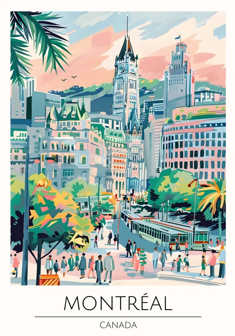 Poster di viaggio pop art del porto vecchio di Montreal poster con telaio in legno da homdeco