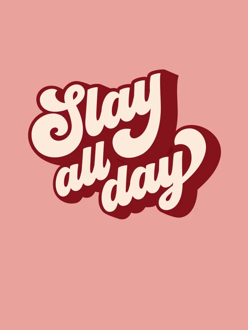 Retro peachy 'Slay all day'• motivational typographic art canvas with Floater frame by Dominique Vari Words