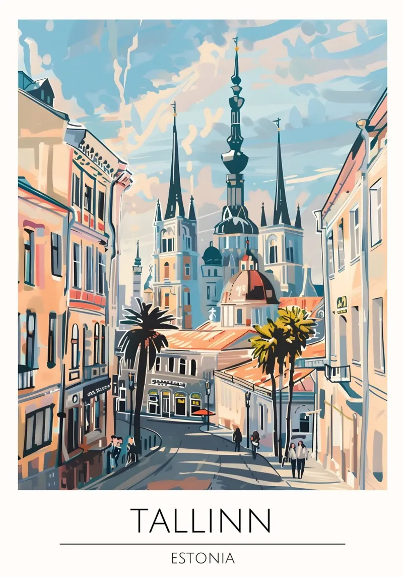 Tallinn Oude Stad Pop Art Reisposter Estland canvas met Baklijst van homdeco