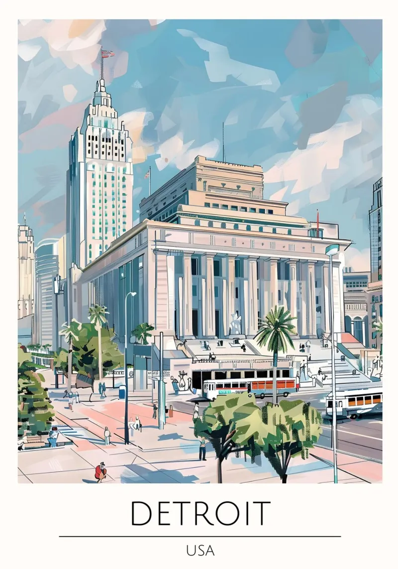 Detroit Guardian Gebouw Pop Art Stadsgezicht canvas met Baklijst van homdeco