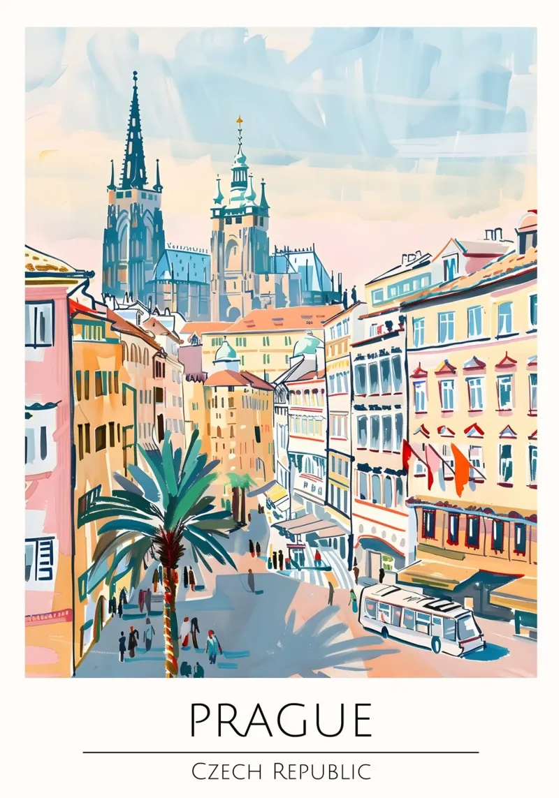 Kasteel van Praag Pop Art Reisposter Tsjechië canvas met Baklijst van homdeco