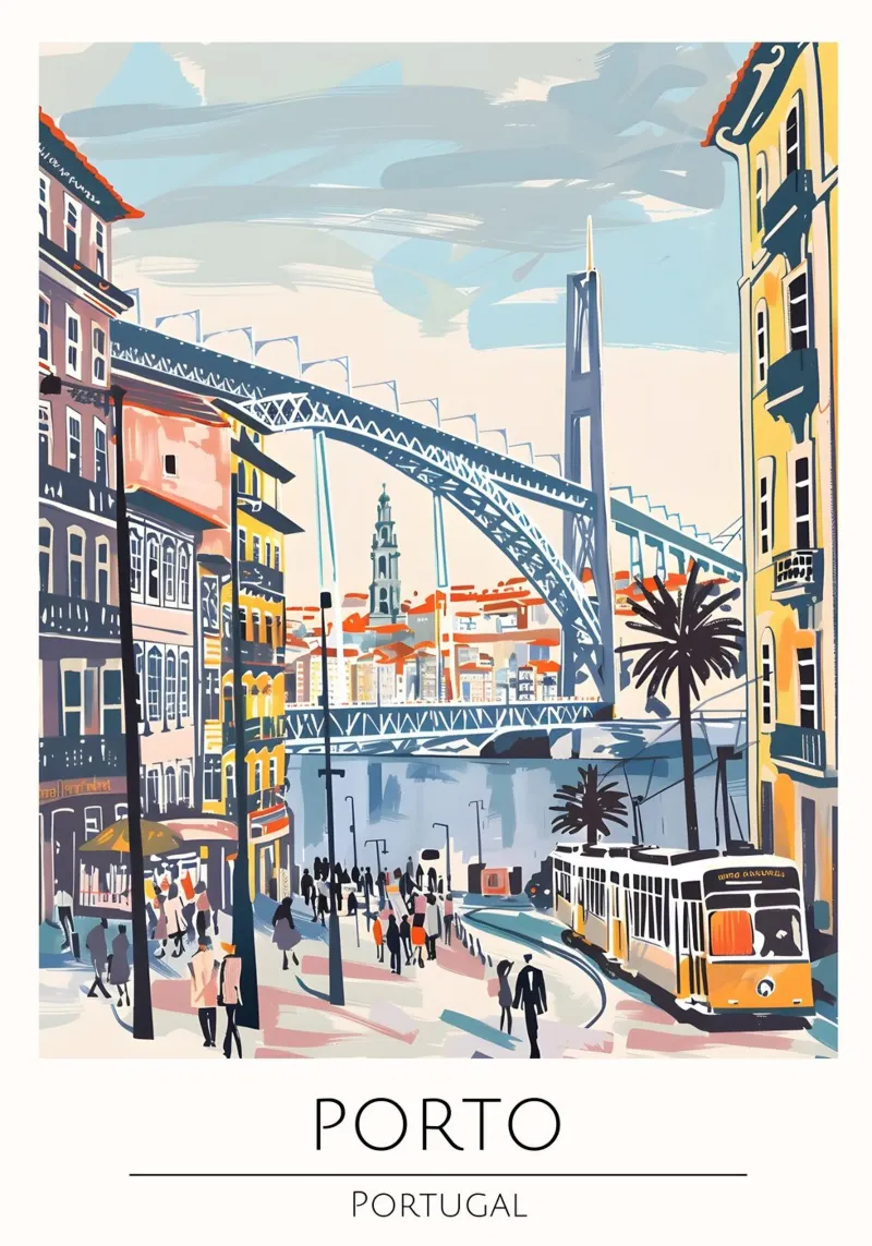 Poster di viaggio Pop Art del ponte di Porto Dom Luís poster con telaio in alluminio da homdeco