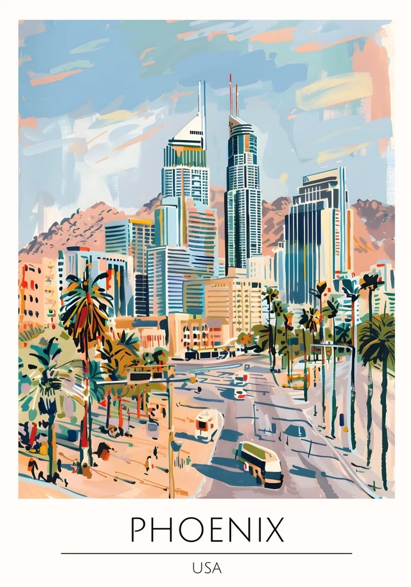 Phoenix Stadsgezicht Pop Art Reisposter USA canvas met Baklijst van homdeco