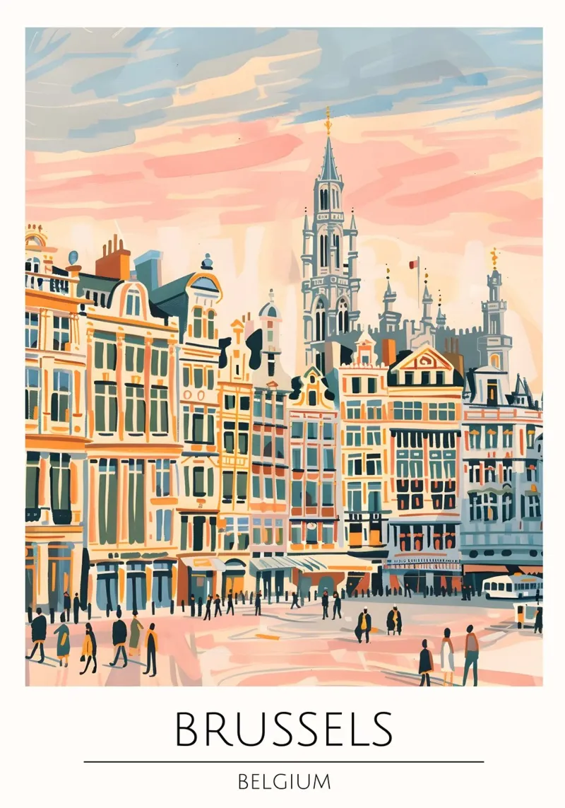 Poster di viaggio Pop Art di Bruxelles Grand-Place poster con telaio in legno da homdeco