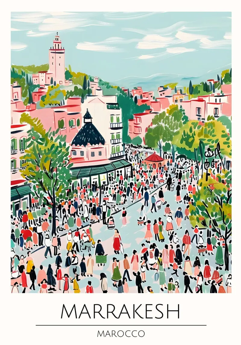 Marrakesh Cityscape Pop Art Poster di viaggio Marocco tela con Cornice a cassetta da homdeco