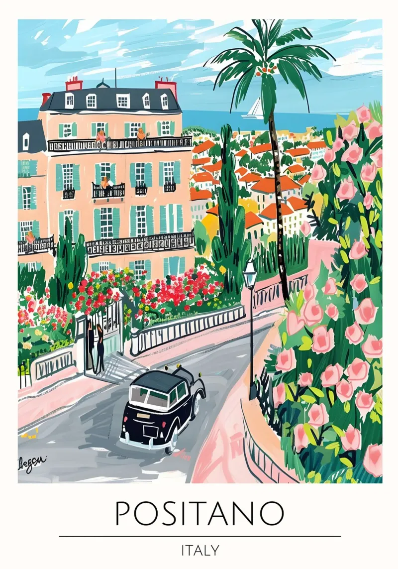 Positano Kust Pop Art Reisposter Italië canvas met Baklijst van homdeco